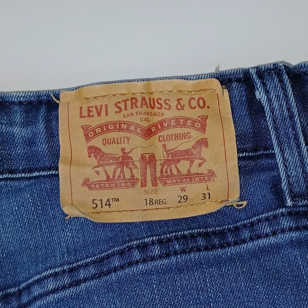 Levi's Jeans Boys 18 Reg Blue 514 Straight Fit Adjustable Waist Denim S111-07